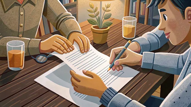 Un genitore e un giovane studente guardano un documento insieme al tavolo di casa